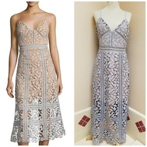 Floral-Lace Few Moda Midi Dress, Light Blue